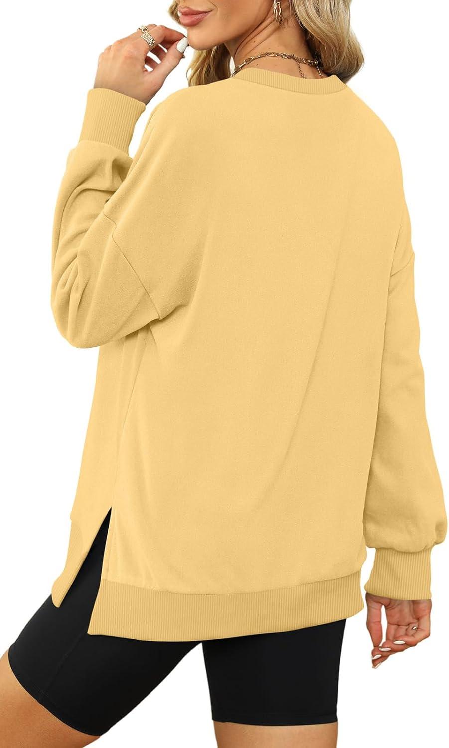 imageXIEERDUO Womens Oversized Sweatshirts Pullover Casual Crewneck Long Sleeve Tops Comfy16yellow