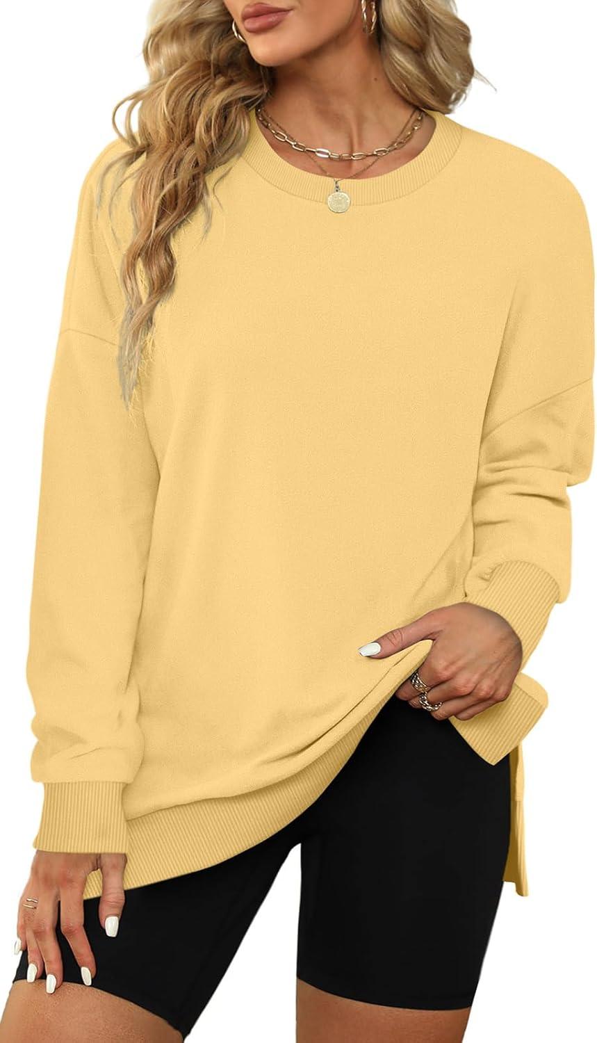imageXIEERDUO Womens Oversized Sweatshirts Pullover Casual Crewneck Long Sleeve Tops Comfy16yellow