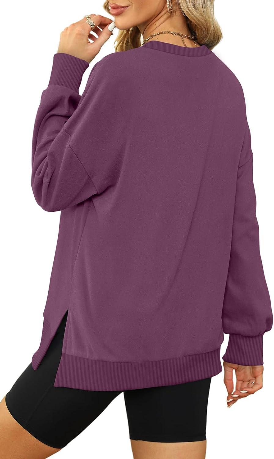 imageXIEERDUO Womens Oversized Sweatshirts Pullover Casual Crewneck Long Sleeve Tops Comfy19fuchsia