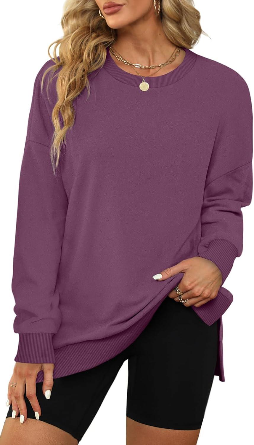 imageXIEERDUO Womens Oversized Sweatshirts Pullover Casual Crewneck Long Sleeve Tops Comfy19fuchsia