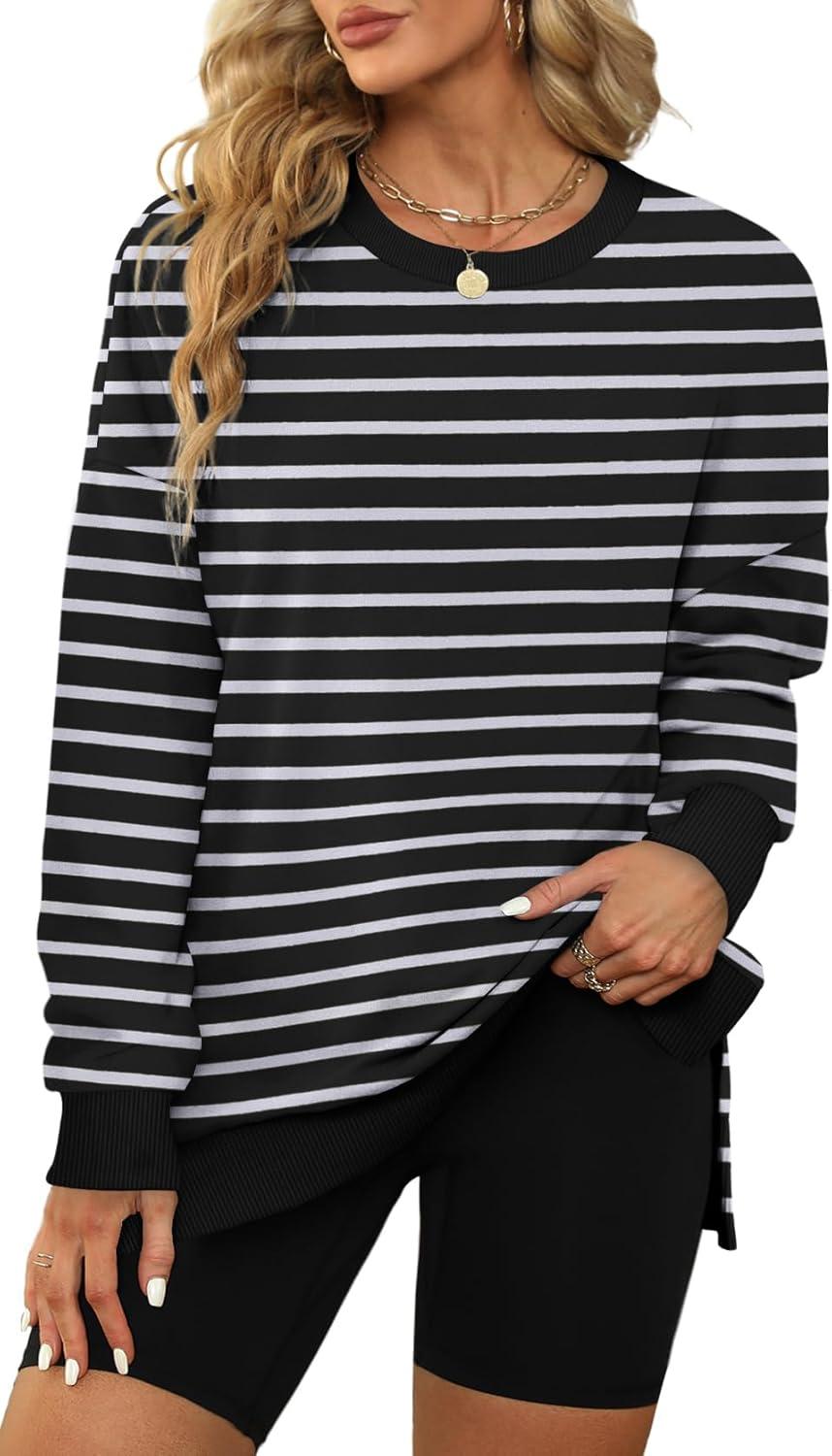 imageXIEERDUO Womens Oversized Sweatshirts Pullover Casual Crewneck Long Sleeve Tops Comfy23strpied Black