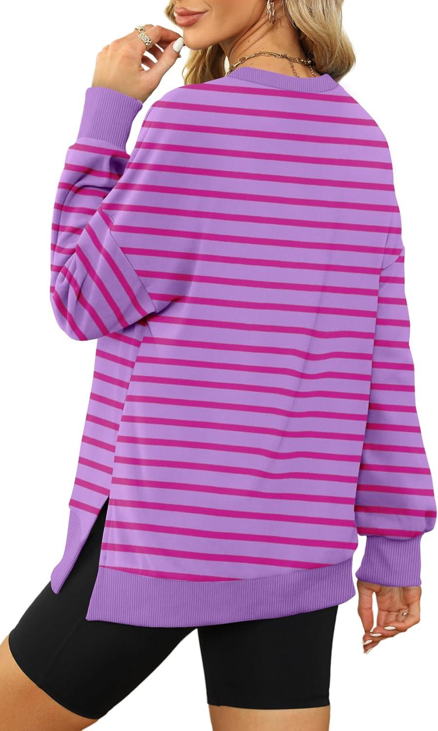 imageXIEERDUO Womens Oversized Sweatshirts Pullover Casual Crewneck Long Sleeve Tops Comfy24strpied Pink