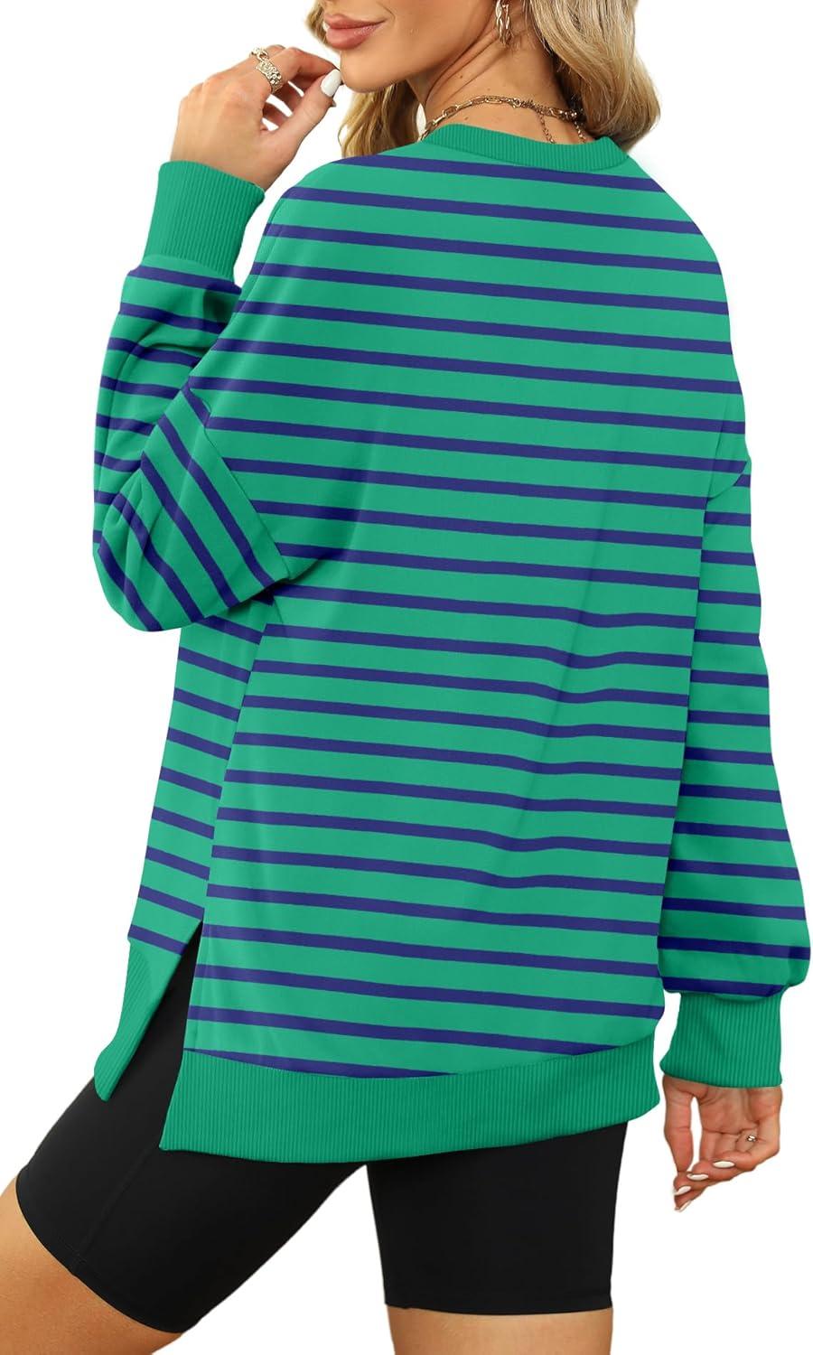 imageXIEERDUO Womens Oversized Sweatshirts Pullover Casual Crewneck Long Sleeve Tops Comfy25strpied Lightgreen