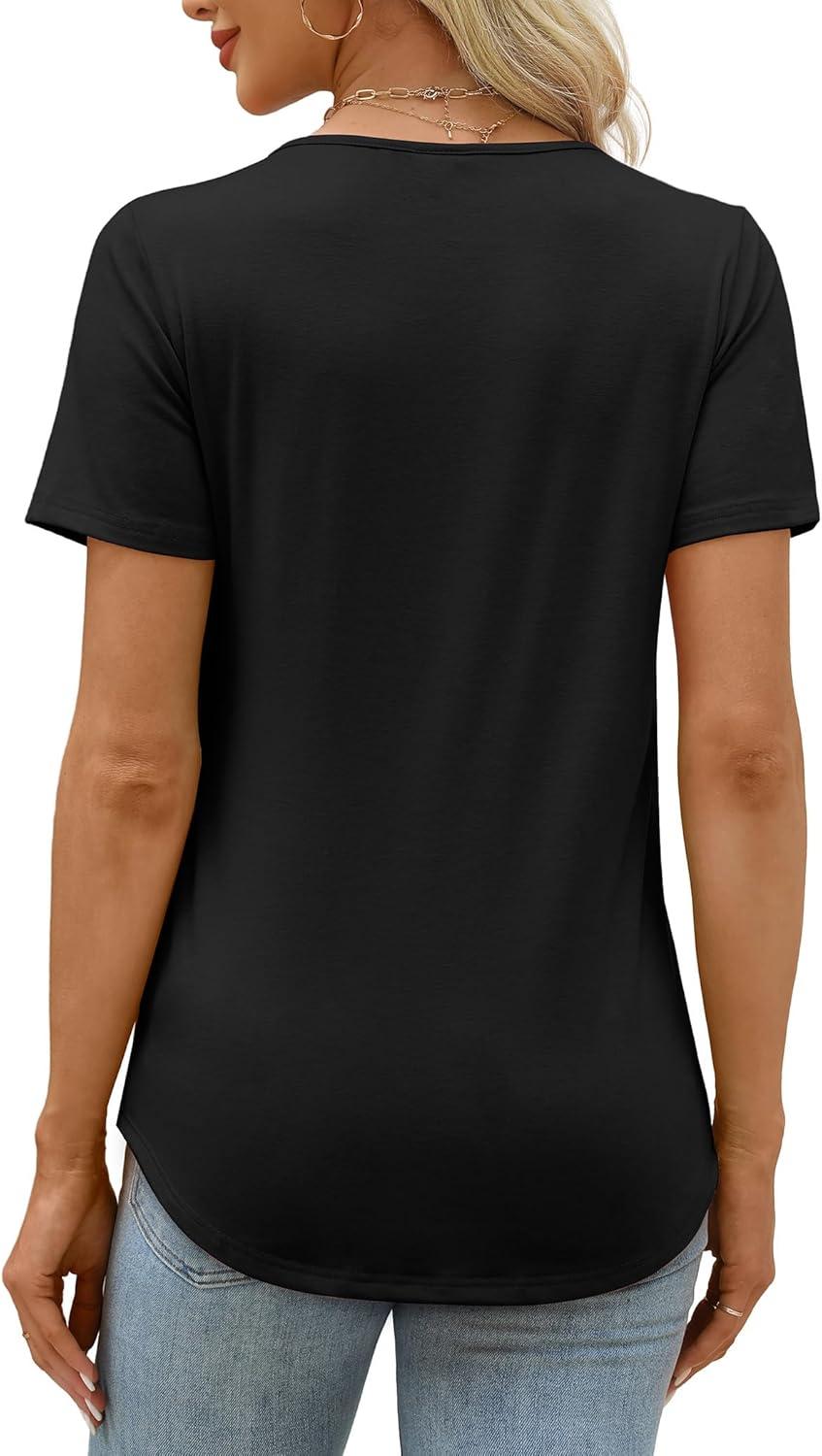 imageXIEERDUO Womens Pleated Tops Dressy Casual Short Sleeve Shirts Fashion Blouses Loose Curved Hem Long Tunic S3XLA Black