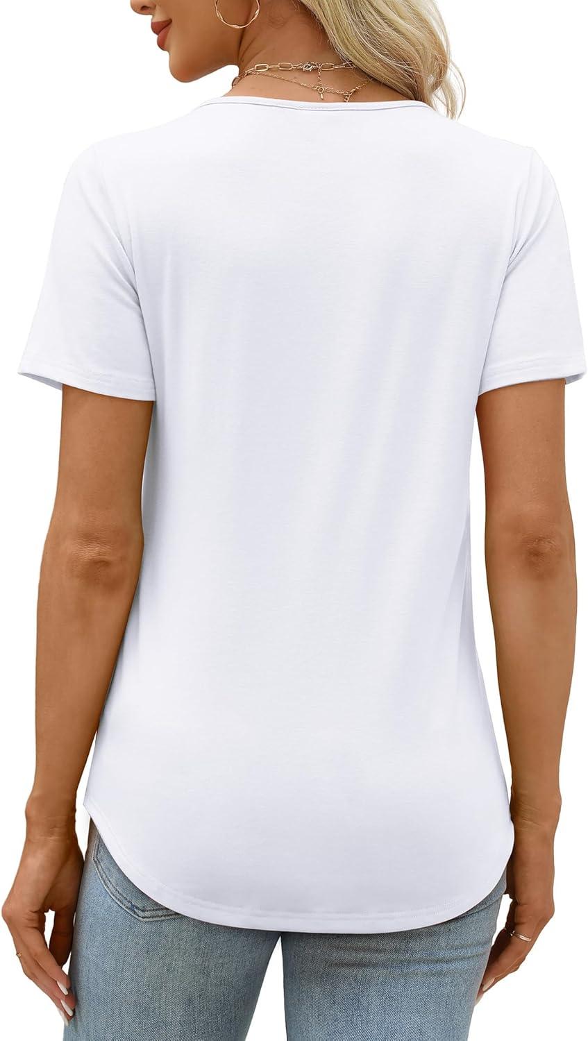 imageXIEERDUO Womens Pleated Tops Dressy Casual Short Sleeve Shirts Fashion Blouses Loose Curved Hem Long Tunic S3XLA White