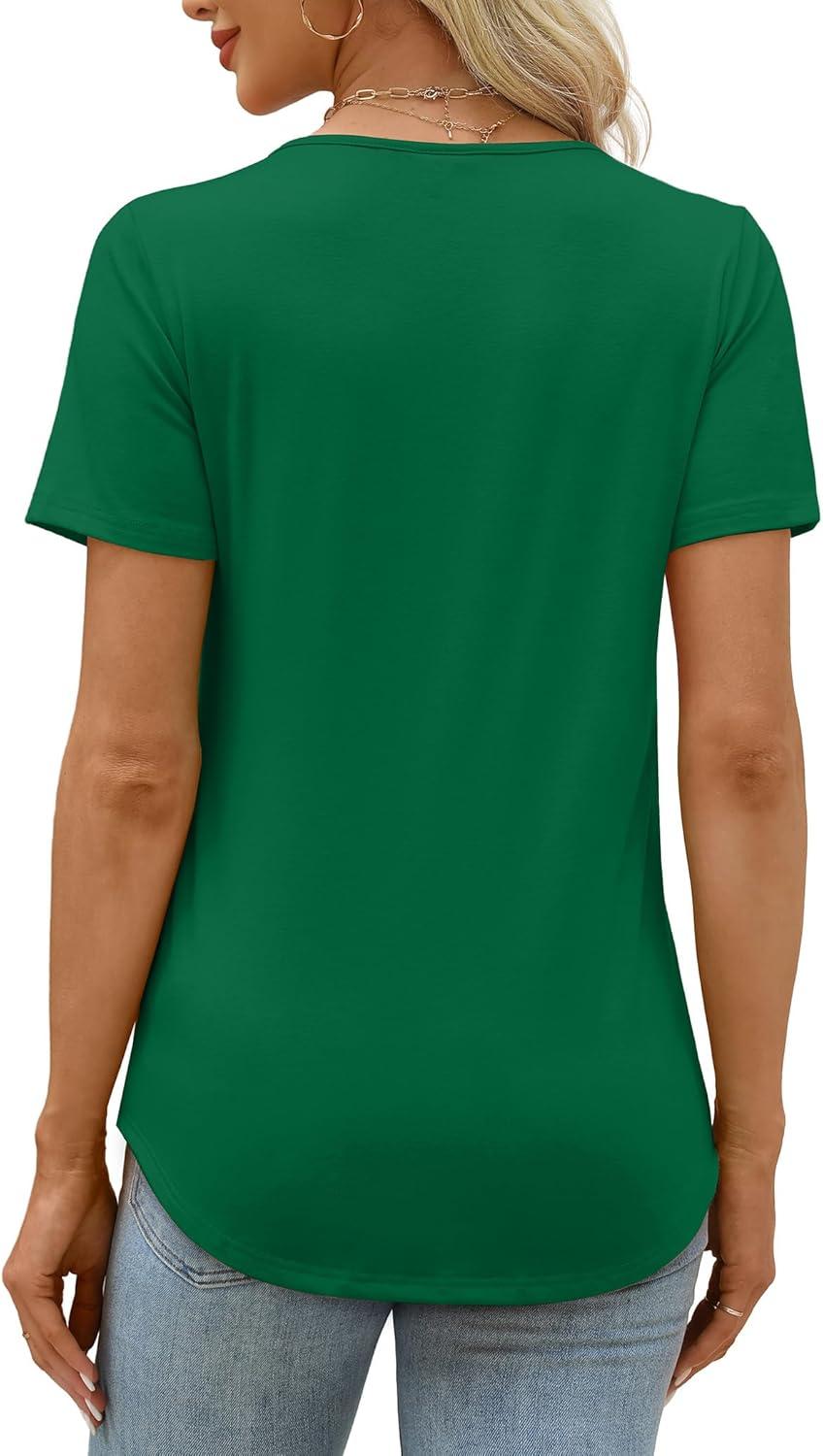 imageXIEERDUO Womens Pleated Tops Dressy Casual Short Sleeve Shirts Fashion Blouses Loose Curved Hem Long Tunic S3XLGreen