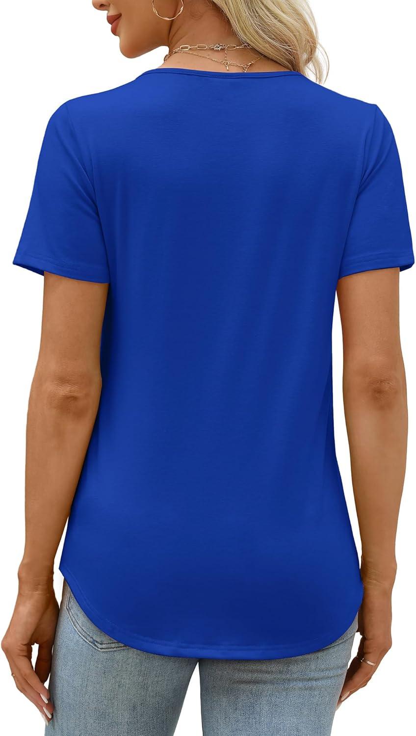 imageXIEERDUO Womens Pleated Tops Dressy Casual Short Sleeve Shirts Fashion Blouses Loose Curved Hem Long Tunic S3XLRoyal Blue