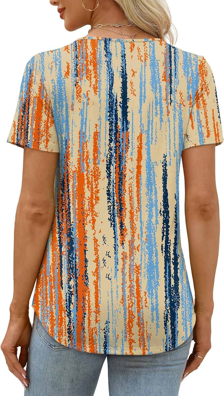 imageXIEERDUO Womens Pleated Tops Dressy Casual Short Sleeve Shirts Fashion Blouses Loose Curved Hem Long Tunic S3XLZ Multicolor