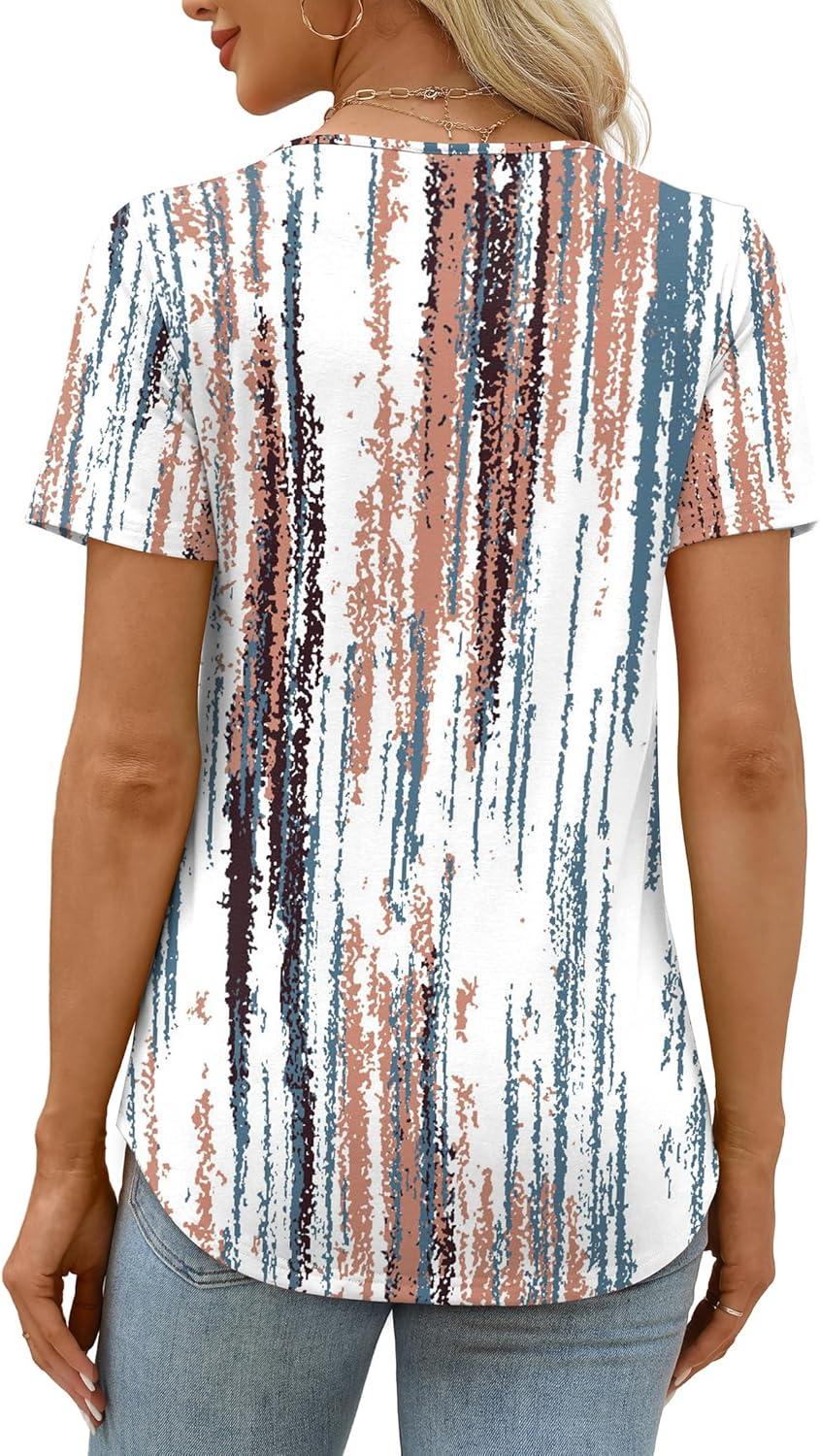 imageXIEERDUO Womens Pleated Tops Dressy Casual Short Sleeve Shirts Fashion Blouses Loose Curved Hem Long Tunic S3XLZ Tie Dye Multi