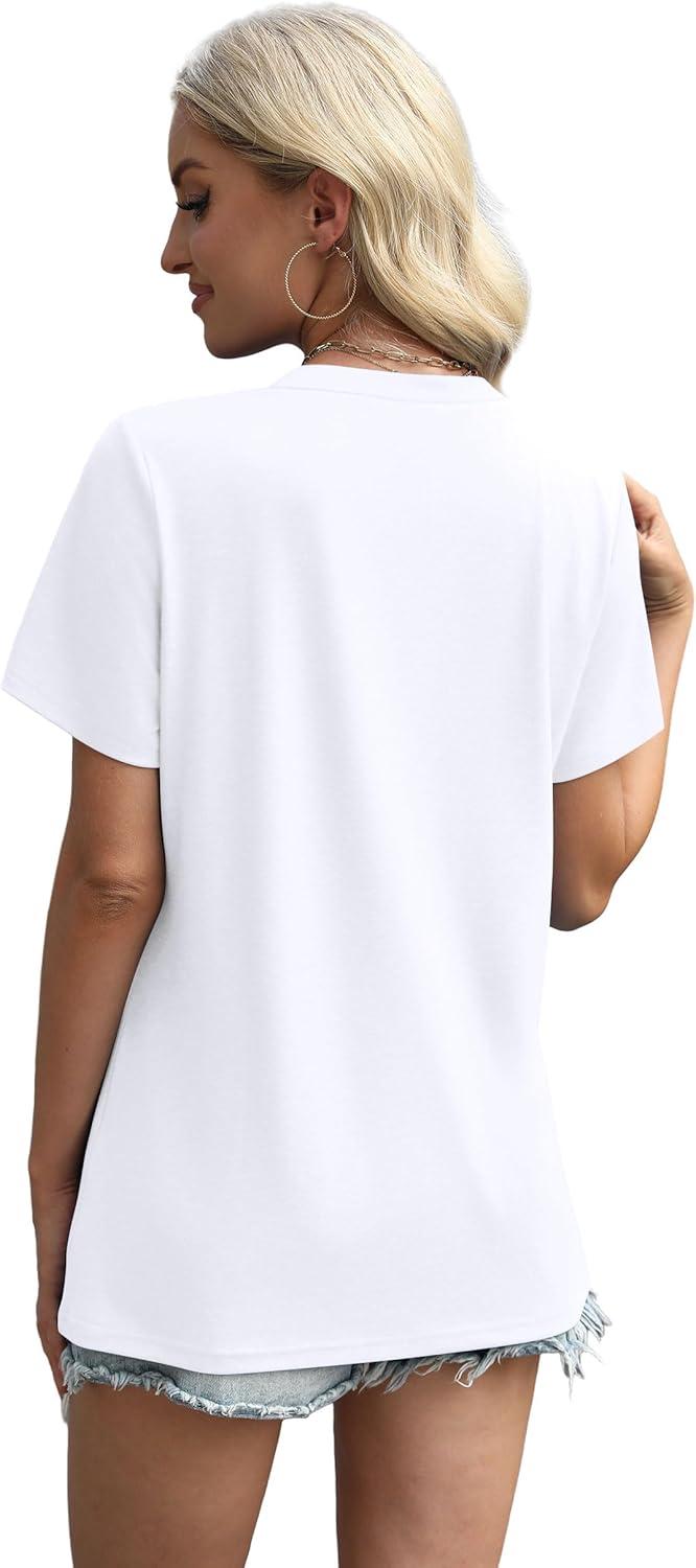 imageXIEERDUO Womens Summer Tops 2025 Pleated Round Neck Short Sleeve Shirts Business CasualA White