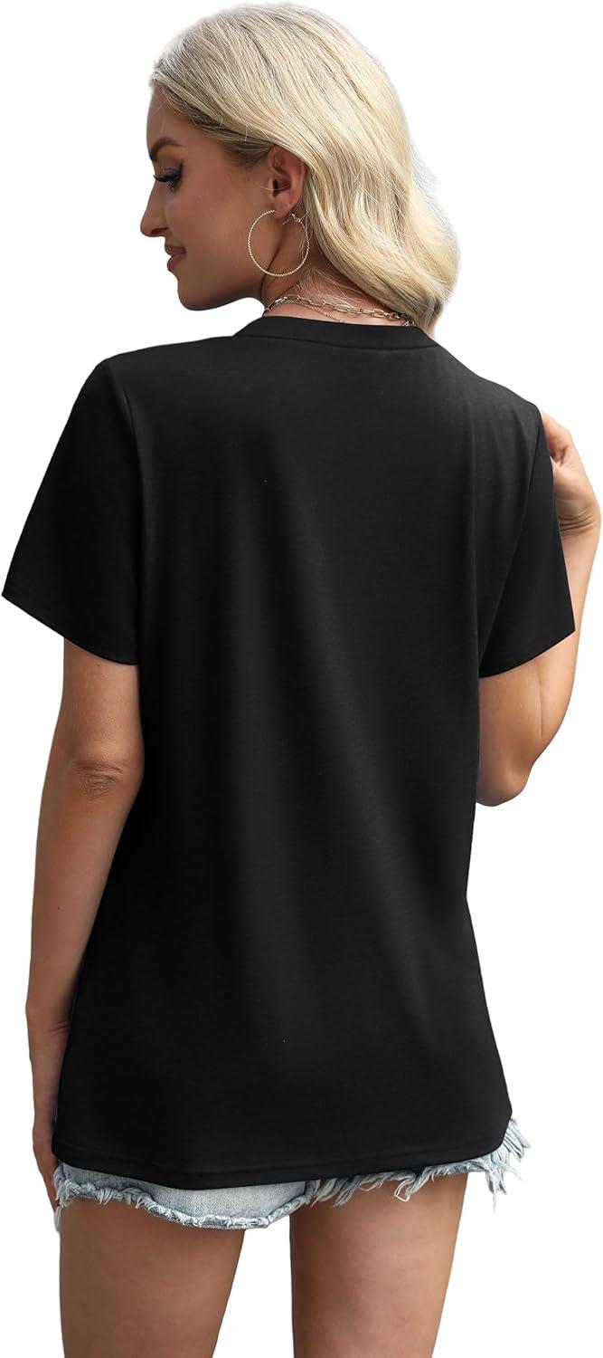 imageXIEERDUO Womens Summer Tops 2025 Pleated Round Neck Short Sleeve Shirts Business CasualBlack