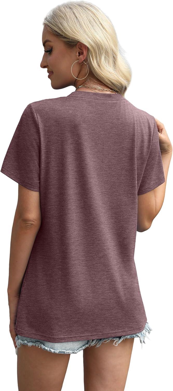 imageXIEERDUO Womens Summer Tops 2025 Pleated Round Neck Short Sleeve Shirts Business CasualDark Red