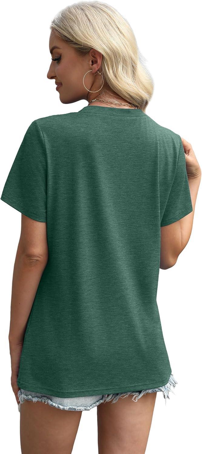 imageXIEERDUO Womens Summer Tops 2025 Pleated Round Neck Short Sleeve Shirts Business CasualGreen