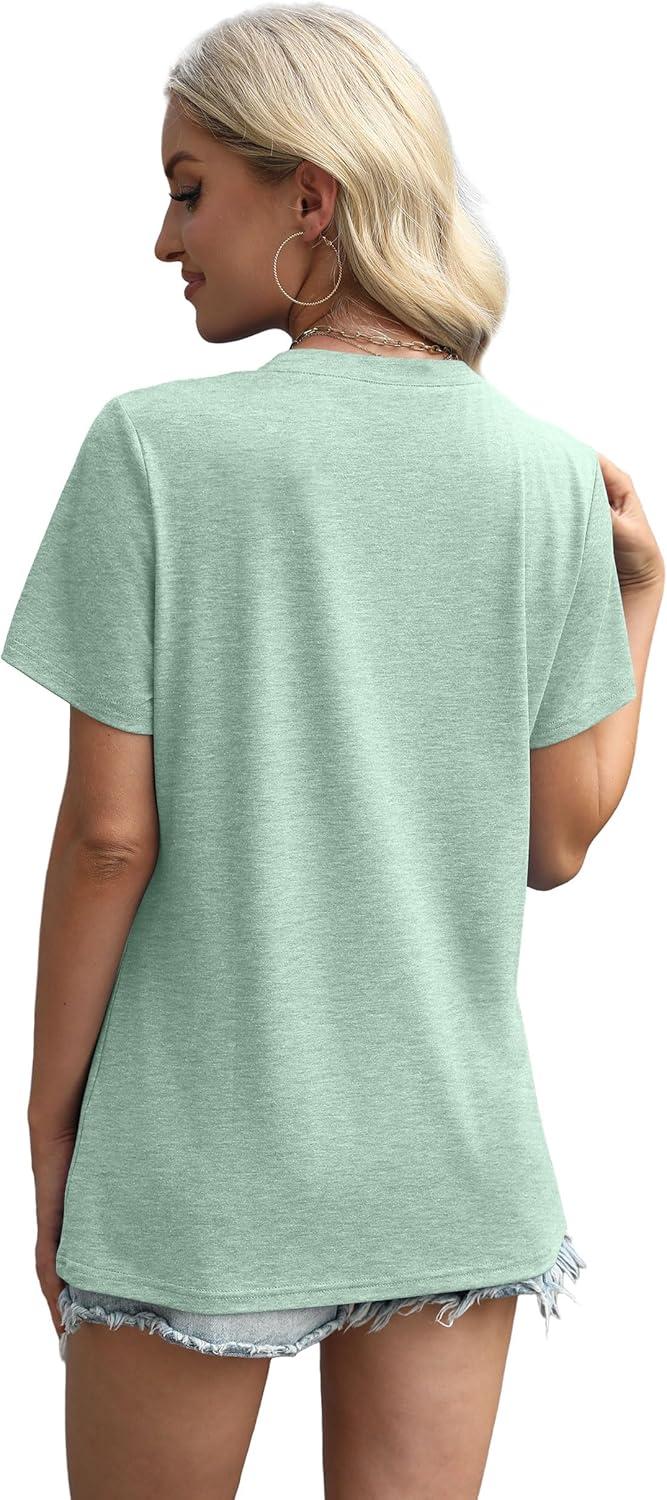 imageXIEERDUO Womens Summer Tops 2025 Pleated Round Neck Short Sleeve Shirts Business CasualLight Green