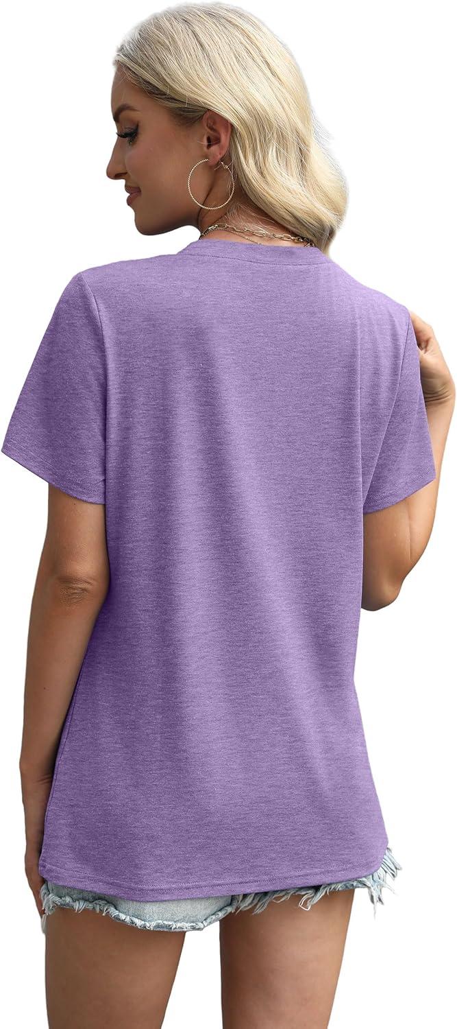 imageXIEERDUO Womens Summer Tops 2025 Pleated Round Neck Short Sleeve Shirts Business CasualPurple