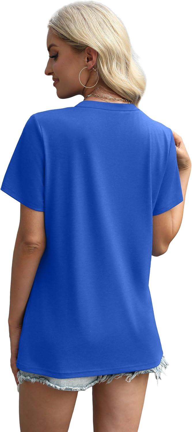 imageXIEERDUO Womens Summer Tops 2025 Pleated Round Neck Short Sleeve Shirts Business CasualRoyal Blue