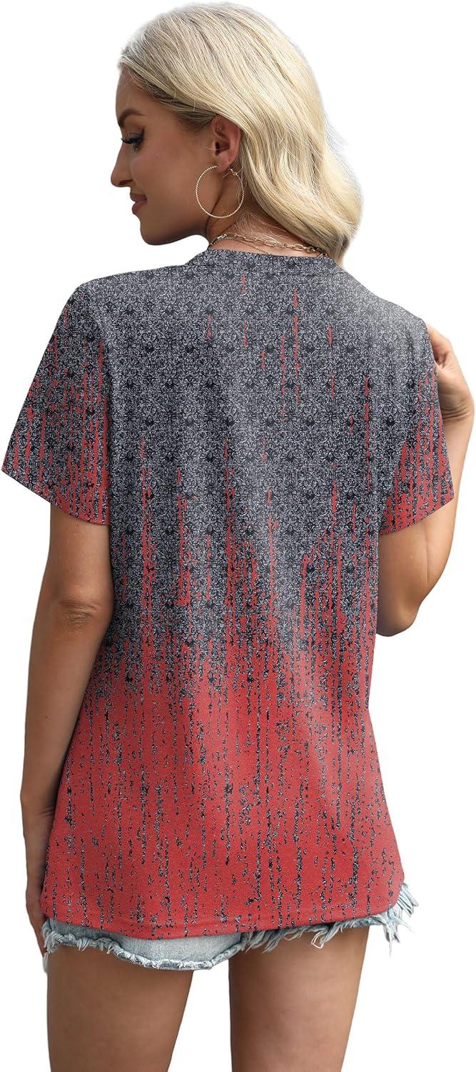 imageXIEERDUO Womens Summer Tops 2025 Pleated Round Neck Short Sleeve Shirts Business CasualZ Tiedye B