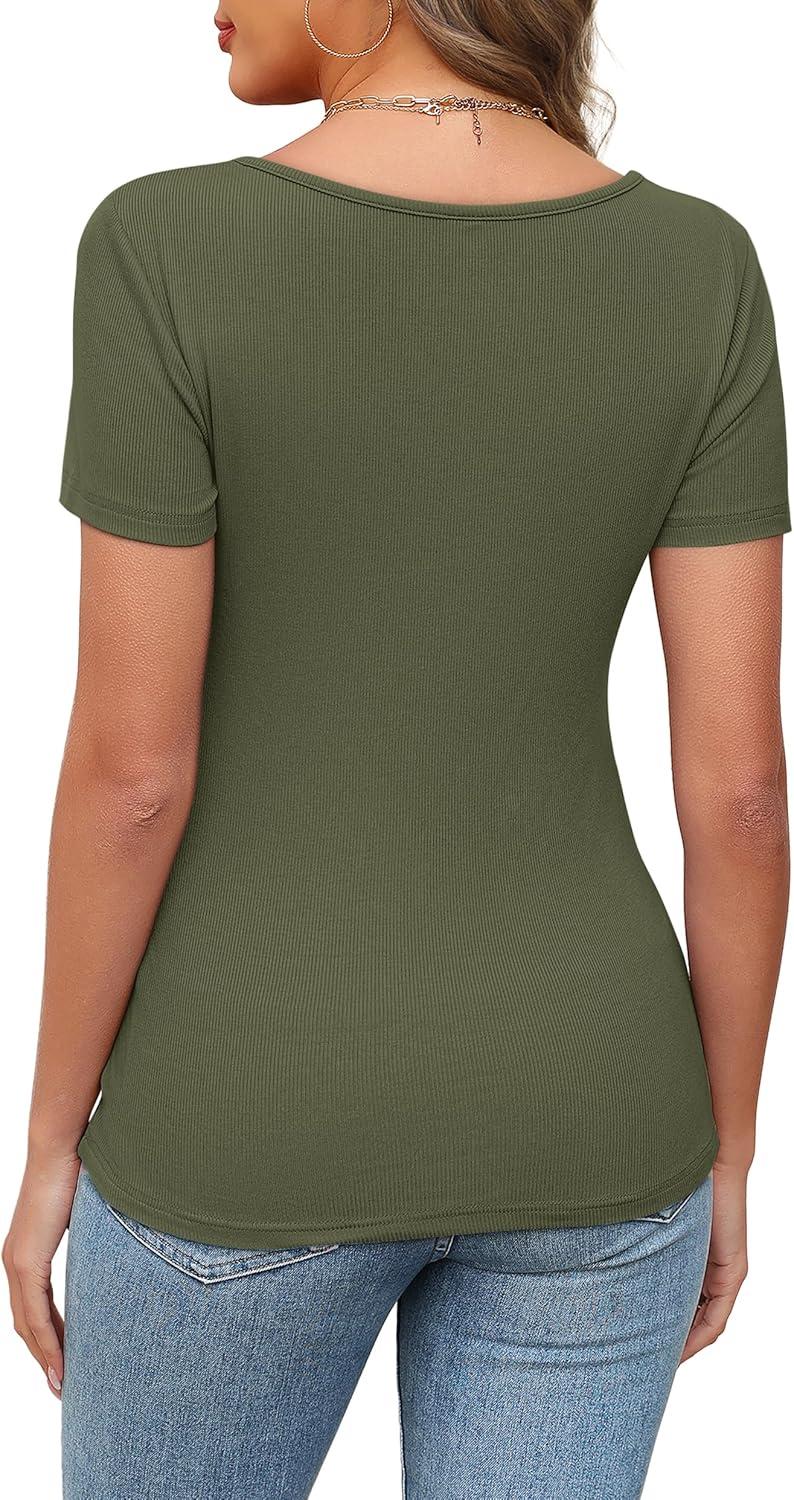 imageXIEERDUO Womens Summer Tops Short Sleeve Shirts for Women Sexy Tops Y2K Shirts One Piece Cutout TopsArmy Green