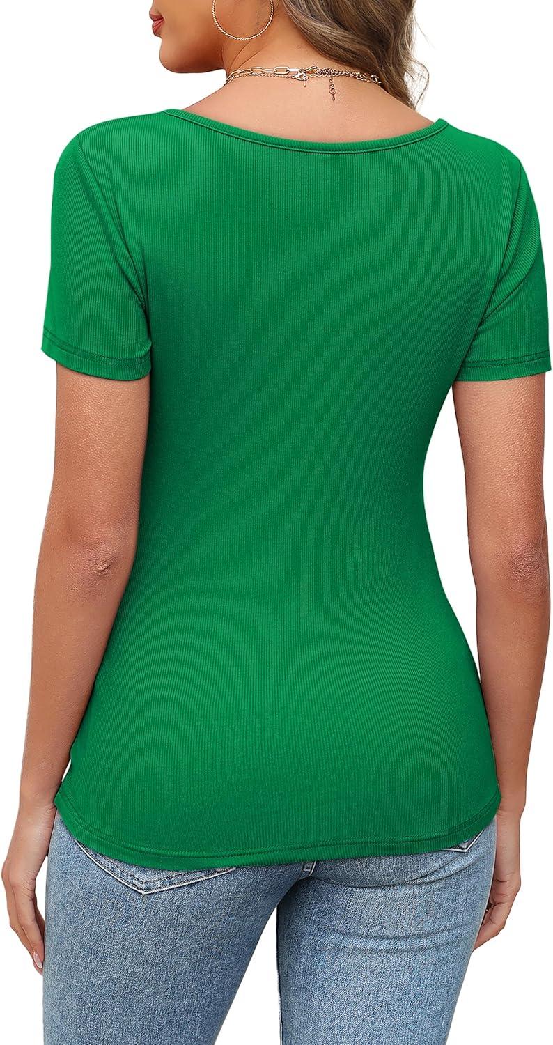 imageXIEERDUO Womens Summer Tops Short Sleeve Shirts for Women Sexy Tops Y2K Shirts One Piece Cutout TopsGreen