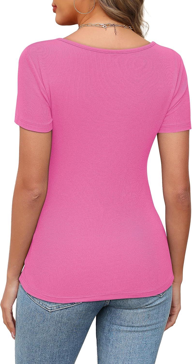 imageXIEERDUO Womens Summer Tops Short Sleeve Shirts for Women Sexy Tops Y2K Shirts One Piece Cutout TopsHot Pink