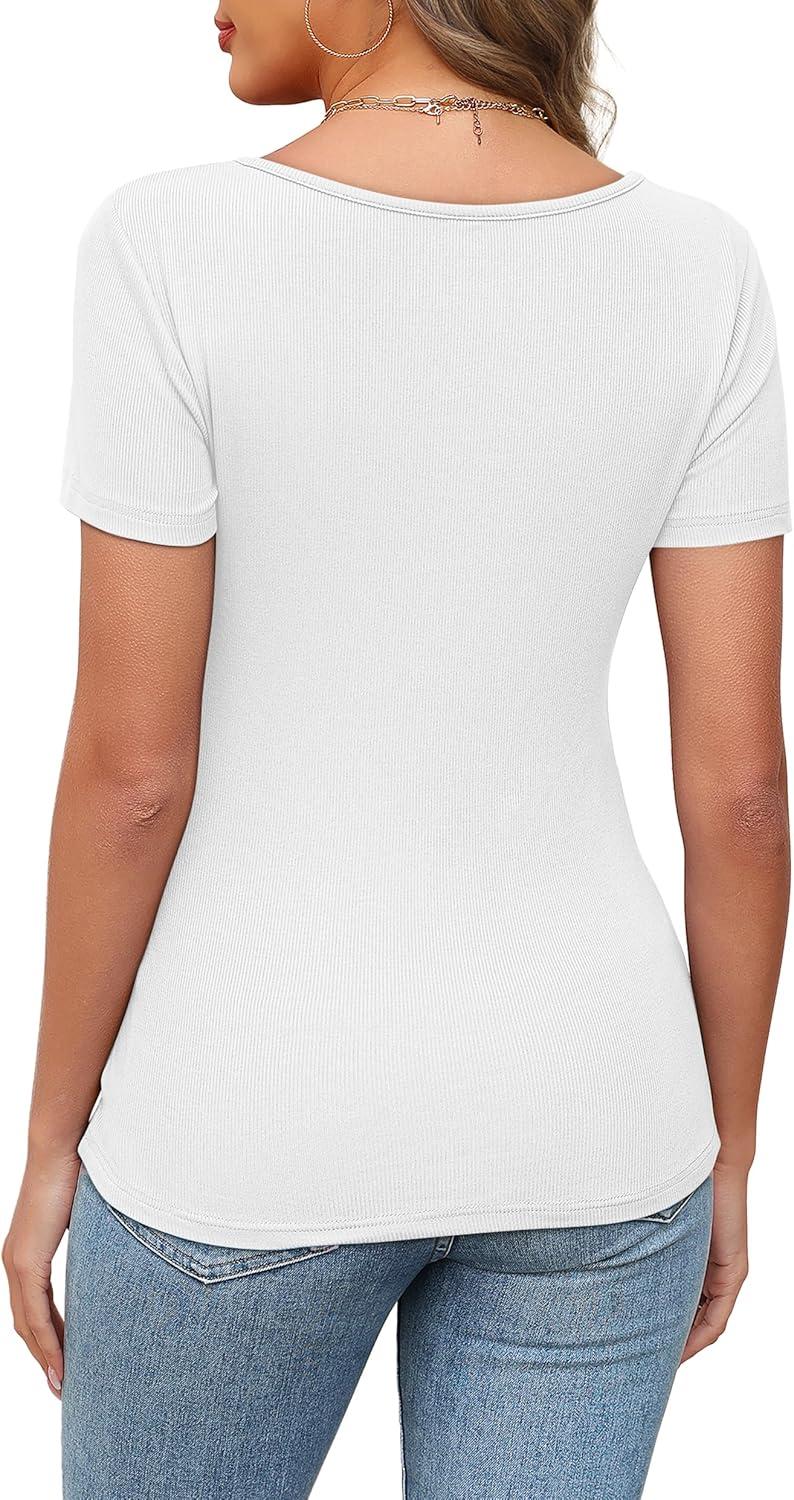 imageXIEERDUO Womens Summer Tops Short Sleeve Shirts for Women Sexy Tops Y2K Shirts One Piece Cutout TopsWhite