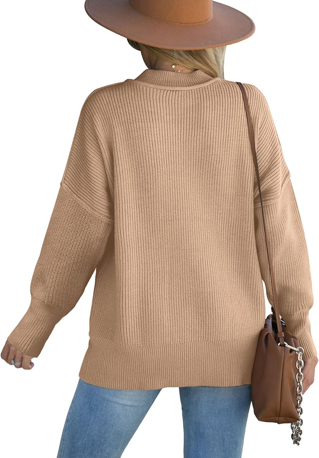 imageXIEERDUO Womens Sweaters Knit Crewneck Fall Fashion 2023 Oversized Sweater Pullover Tops Khaki L
