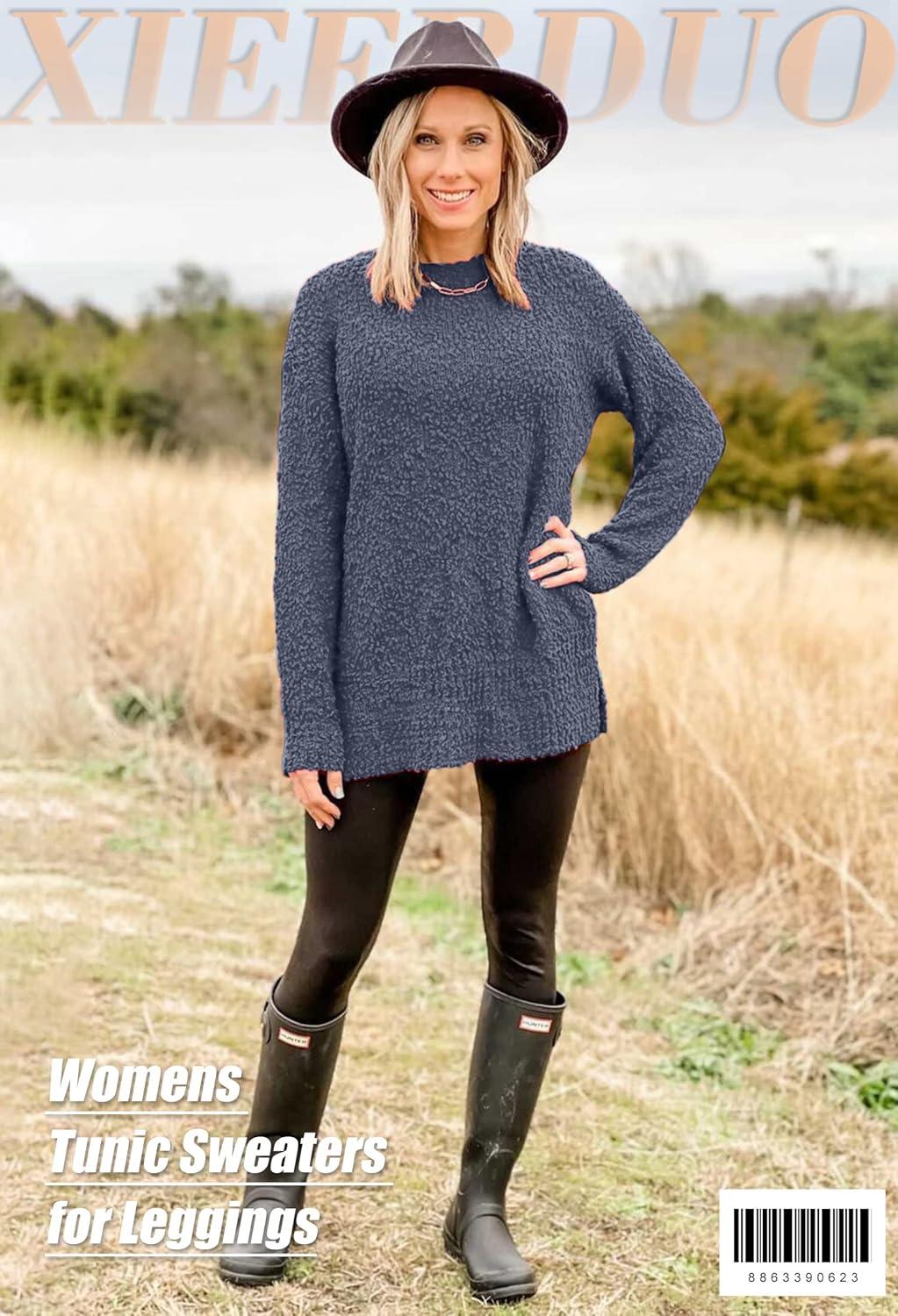 imageXIEERDUO Womens Sweaters Oversized Long Sleeve Crewneck Side Slits Tunic Tops