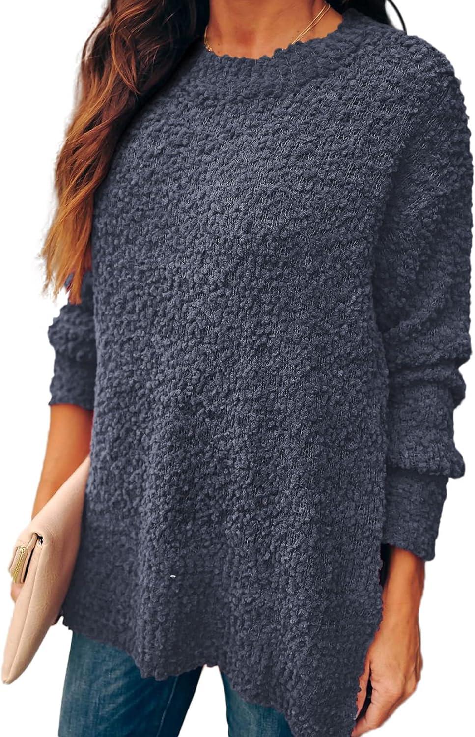 imageXIEERDUO Womens Sweaters Oversized Long Sleeve Crewneck Side Slits Tunic Tops