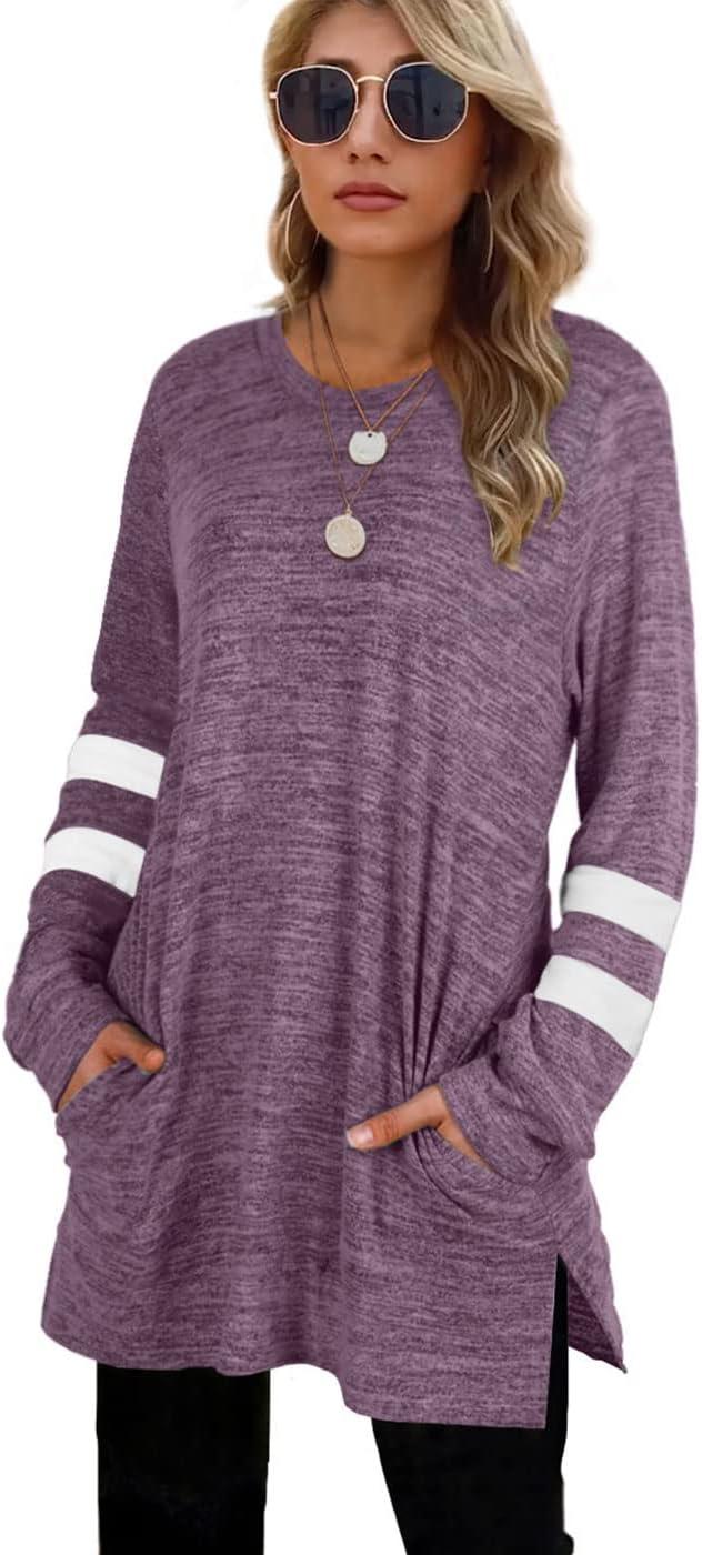 imageXIEERDUO Womens Sweatshirts Casual Tunic Tops Long Sleeve Shirts Oversized With Pockets222purplered