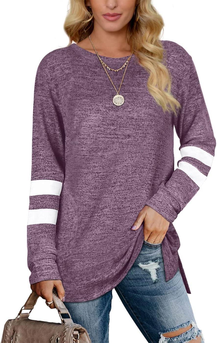 imageXIEERDUO Womens Sweatshirts Casual Tunic Tops Long Sleeve Shirts Oversized With Pockets222purplered