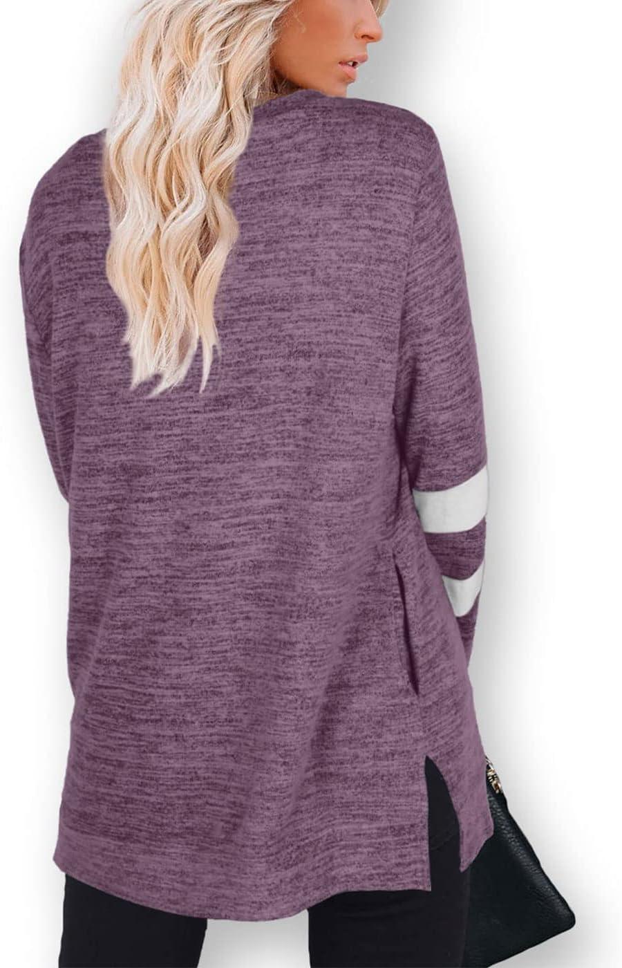 imageXIEERDUO Womens Sweatshirts Casual Tunic Tops Long Sleeve Shirts Oversized With Pockets222purplered