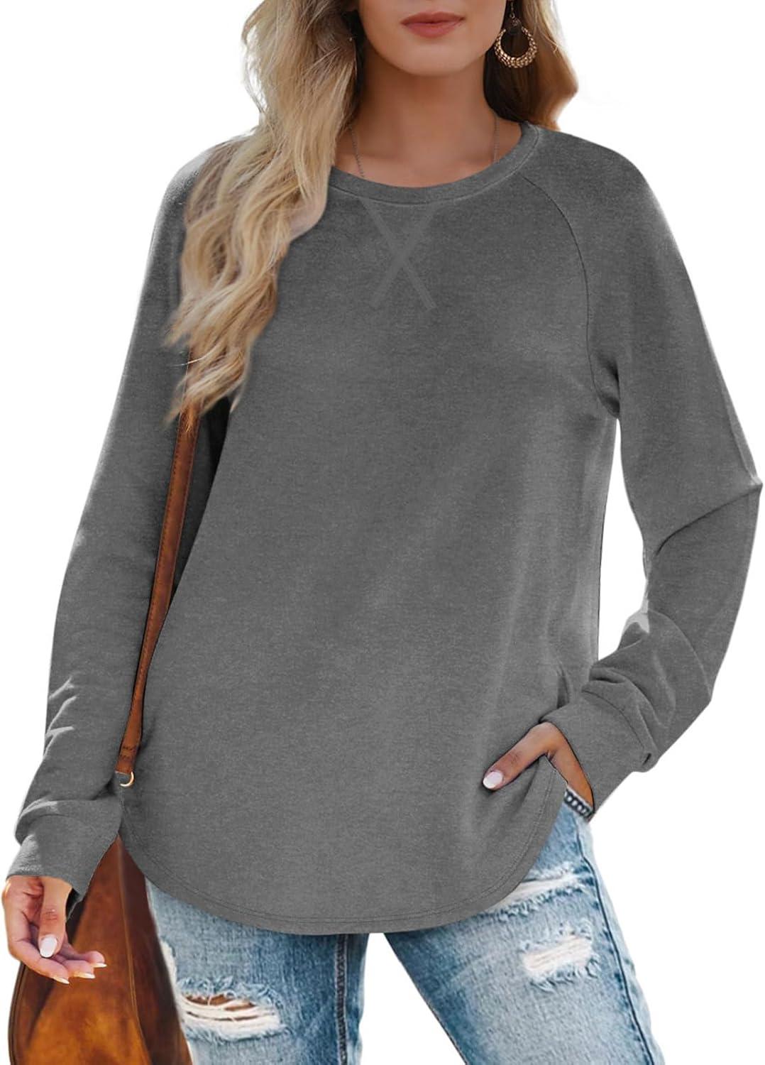 imageXIEERDUO Womens Sweatshirts Crewneck Loose Fitting Tops For Women Long Sleeve Shirts Pullover02dgrey