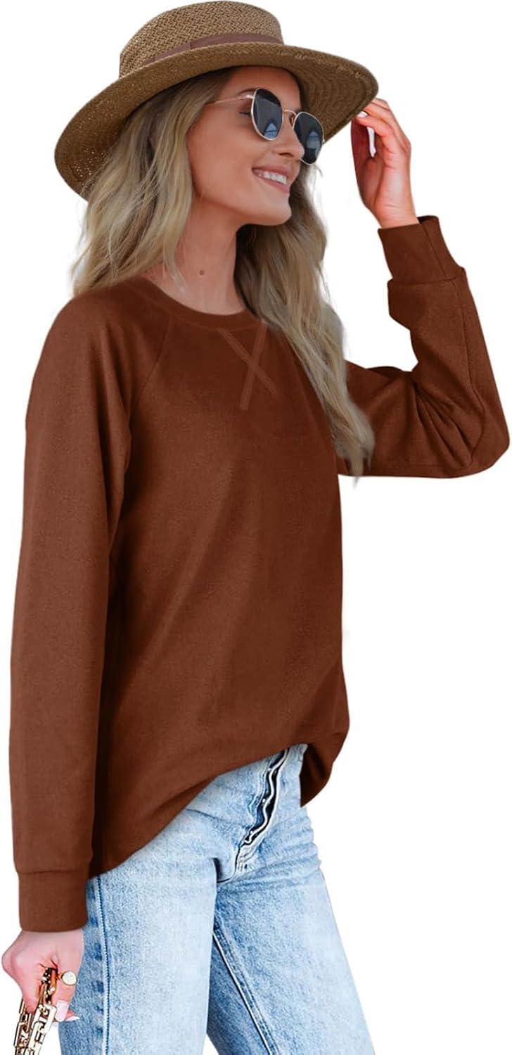 imageXIEERDUO Womens Sweatshirts Crewneck Loose Fitting Tops For Women Long Sleeve Shirts Pullover02ecaramel