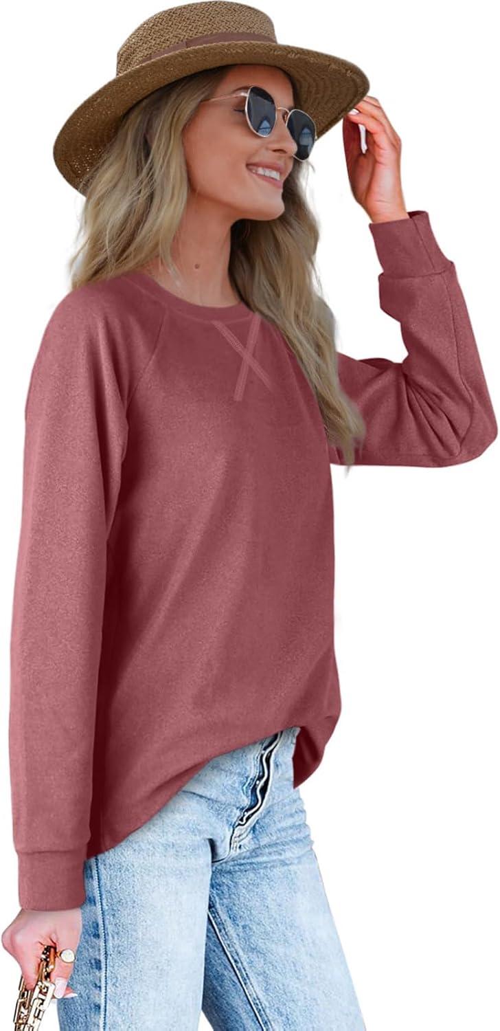 imageXIEERDUO Womens Sweatshirts Crewneck Loose Fitting Tops For Women Long Sleeve Shirts Pullover02fbrick