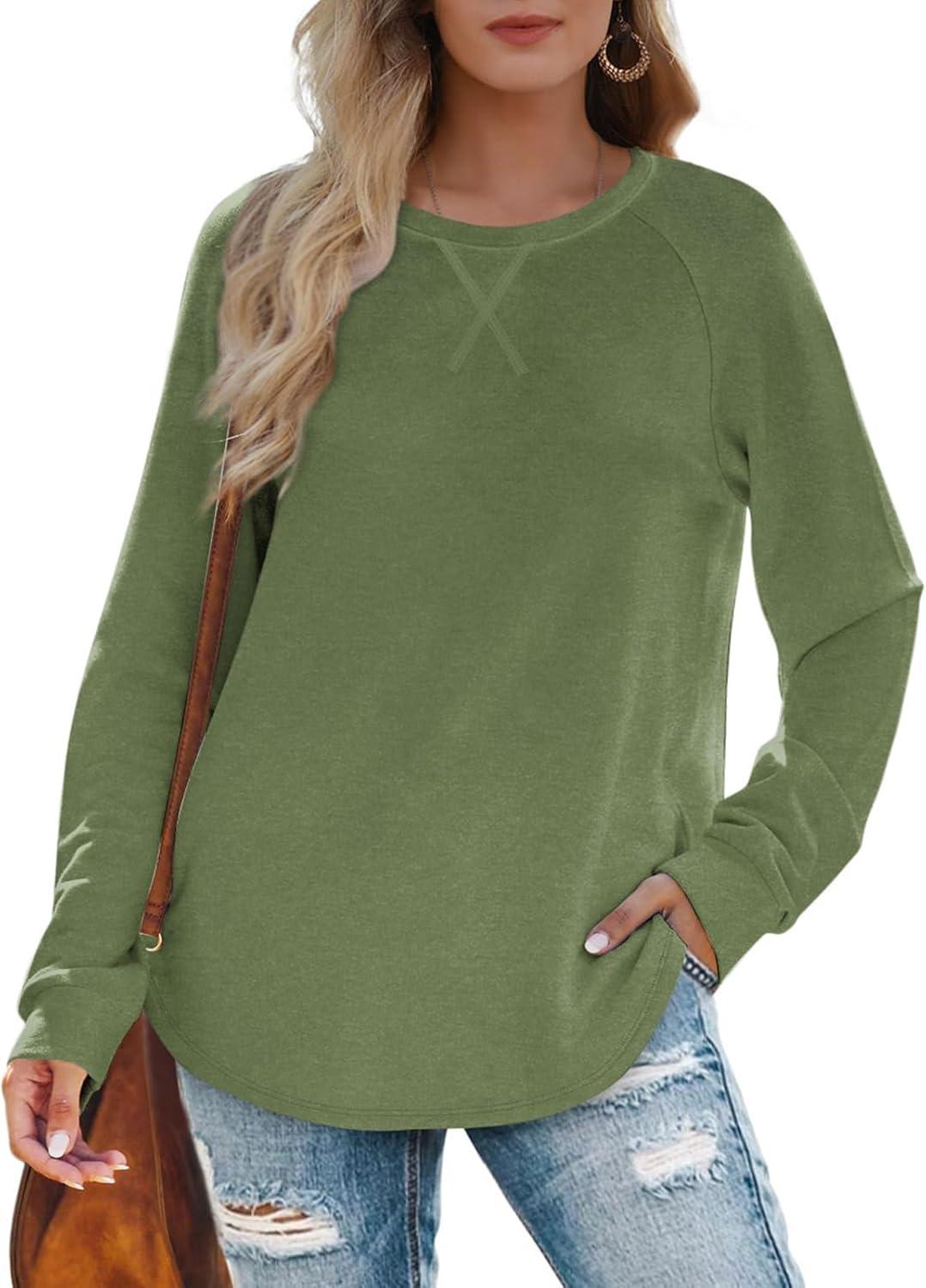 imageXIEERDUO Womens Sweatshirts Crewneck Loose Fitting Tops For Women Long Sleeve Shirts Pullover02ggreen