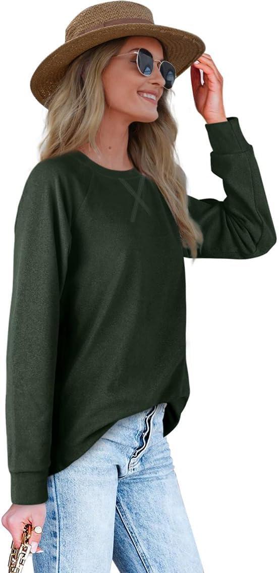 imageXIEERDUO Womens Sweatshirts Crewneck Loose Fitting Tops For Women Long Sleeve Shirts Pullover02idarkgreen