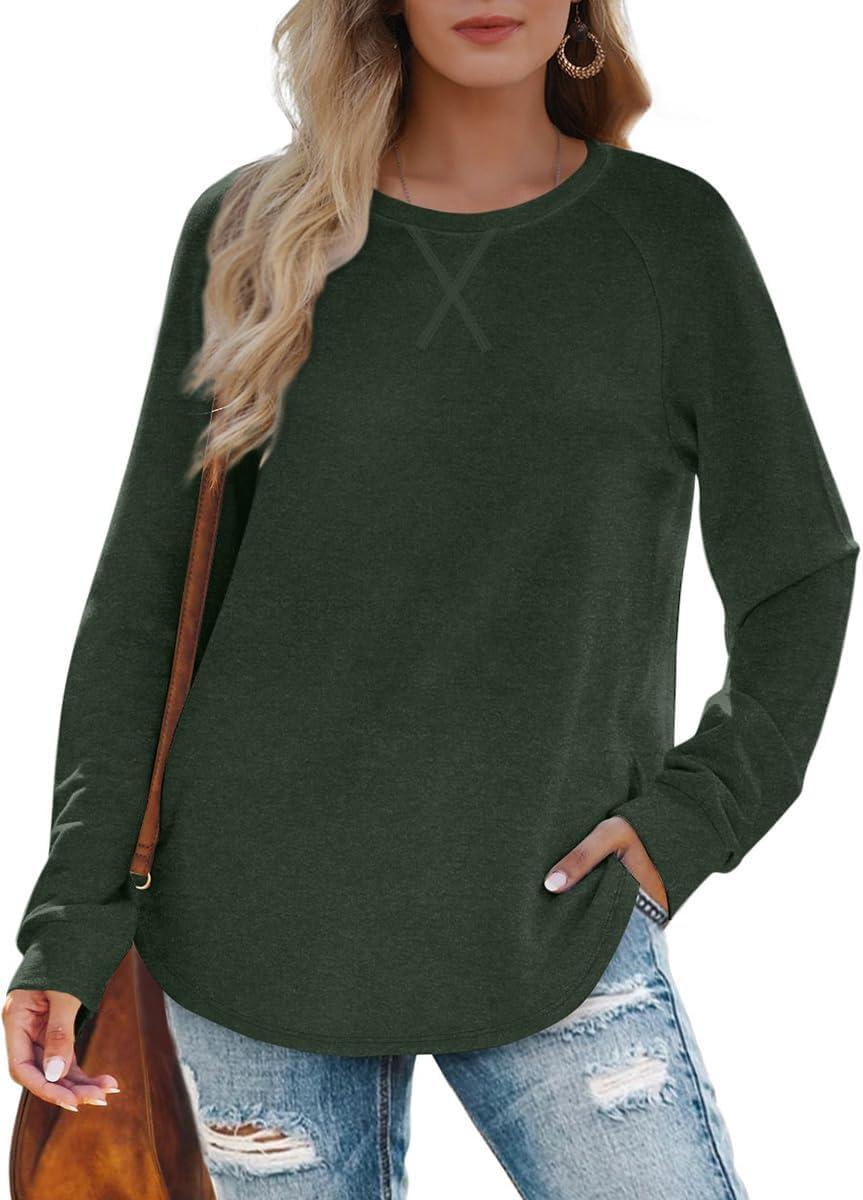 imageXIEERDUO Womens Sweatshirts Crewneck Loose Fitting Tops For Women Long Sleeve Shirts Pullover02idarkgreen