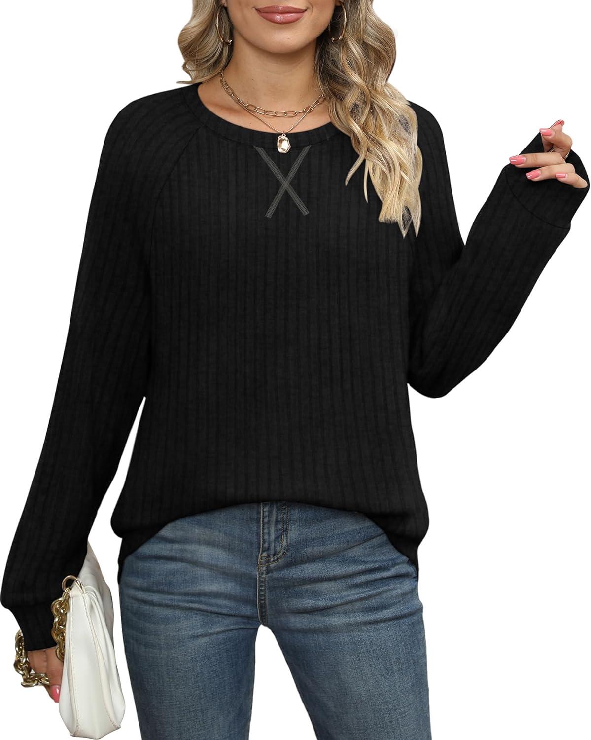 imageXIEERDUO Womens Sweatshirts Crewneck Loose Fitting Tops For Women Long Sleeve Shirts Pullover02kblack