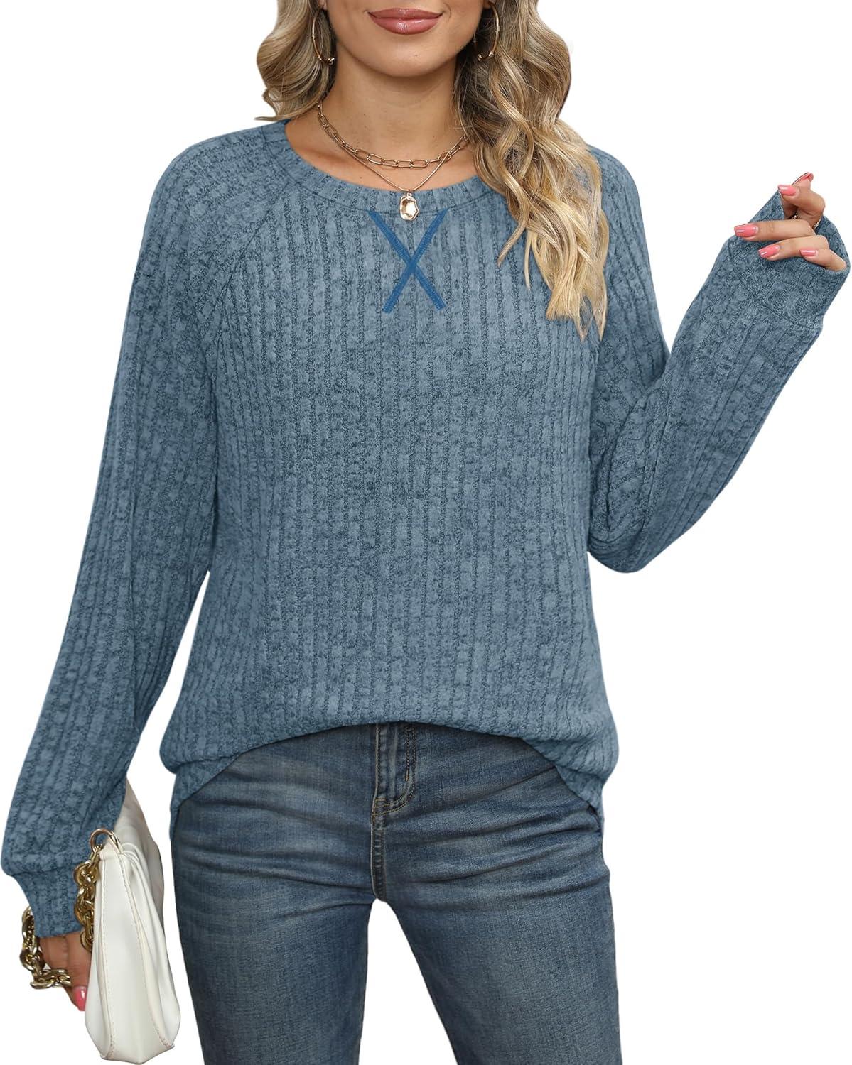 imageXIEERDUO Womens Sweatshirts Crewneck Loose Fitting Tops For Women Long Sleeve Shirts Pullover02kblue