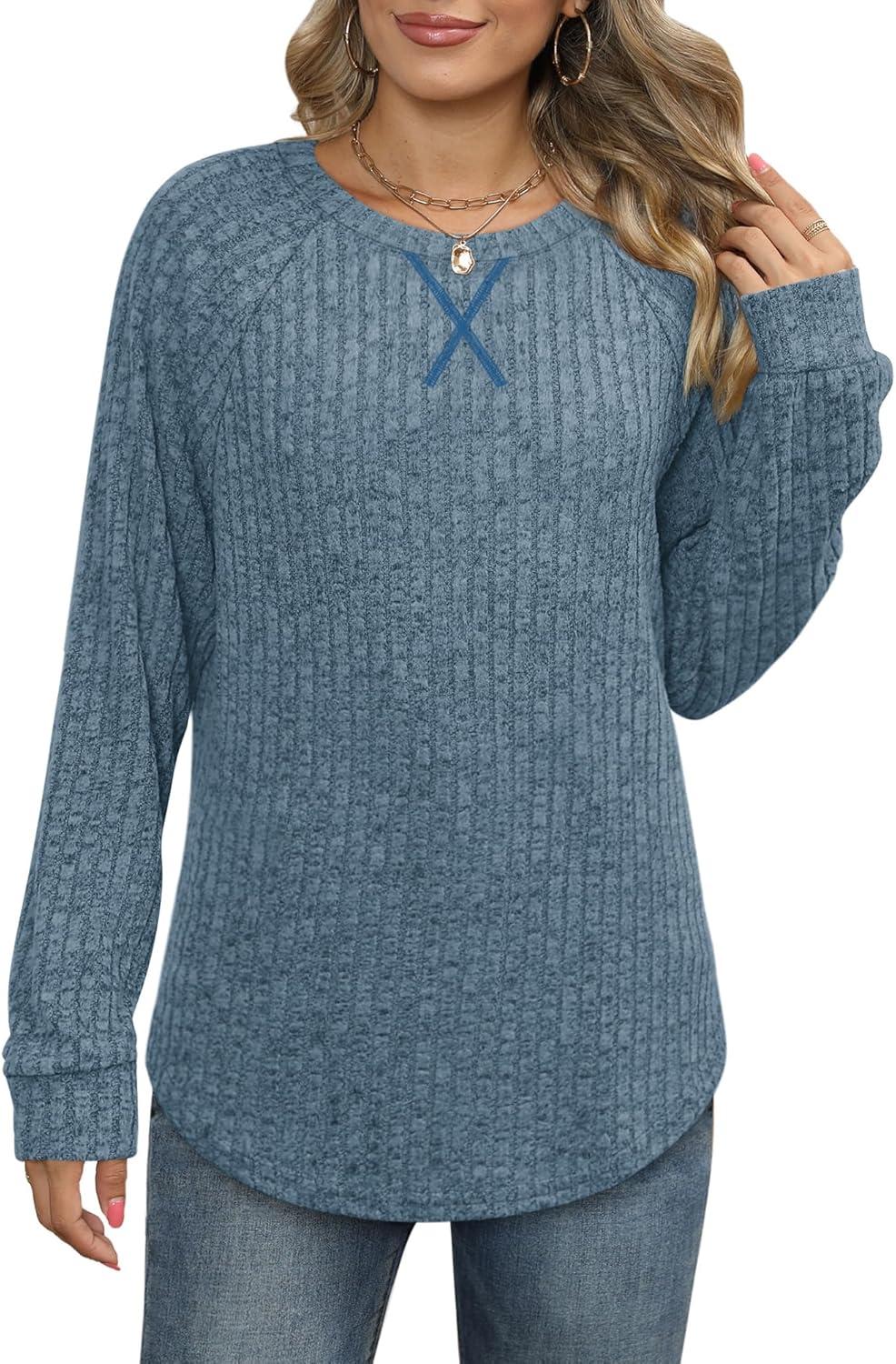 imageXIEERDUO Womens Sweatshirts Crewneck Loose Fitting Tops For Women Long Sleeve Shirts Pullover02kblue