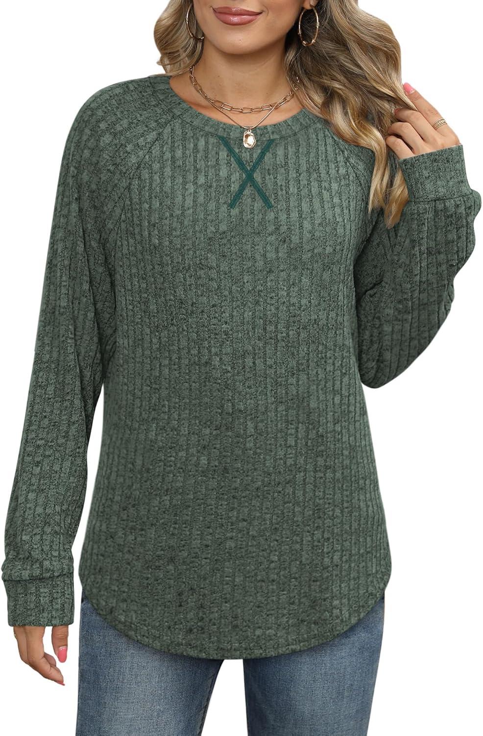 imageXIEERDUO Womens Sweatshirts Crewneck Loose Fitting Tops For Women Long Sleeve Shirts Pullover02kdark Green