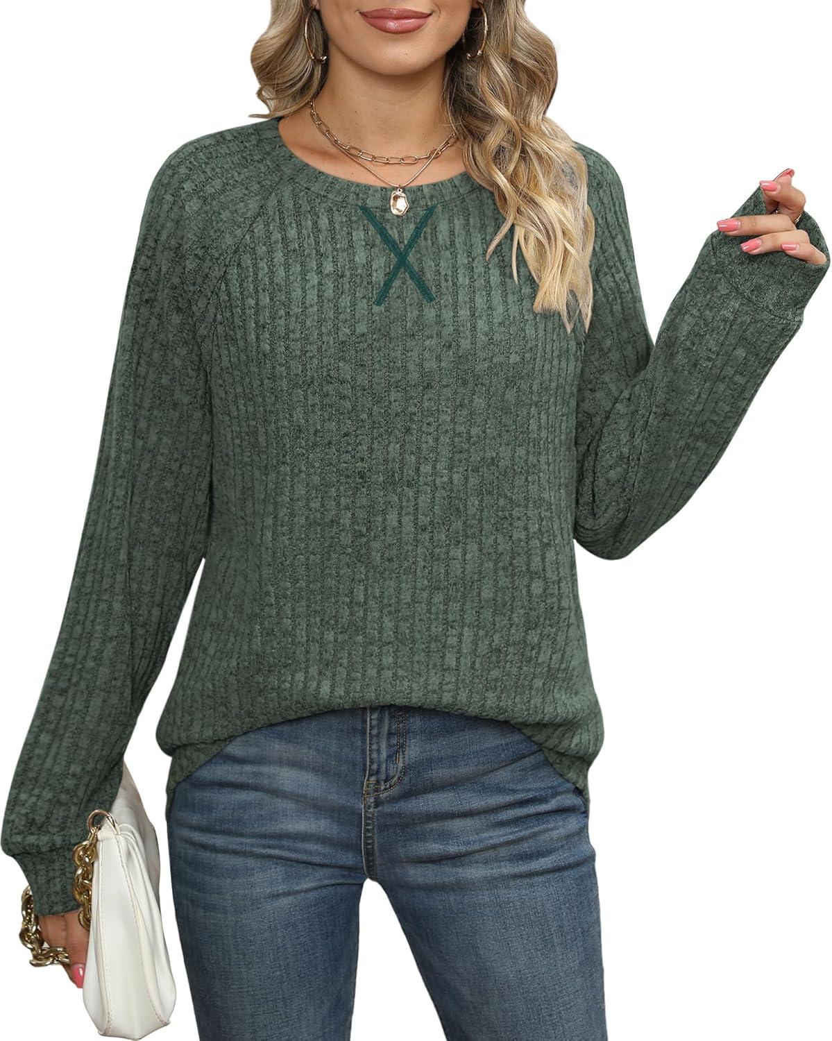 imageXIEERDUO Womens Sweatshirts Crewneck Loose Fitting Tops For Women Long Sleeve Shirts Pullover02kdark Green