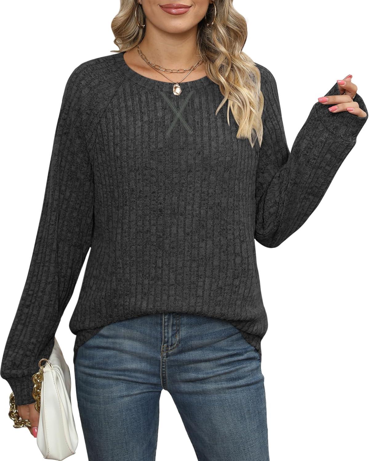 imageXIEERDUO Womens Sweatshirts Crewneck Loose Fitting Tops For Women Long Sleeve Shirts Pullover02kdark Grey