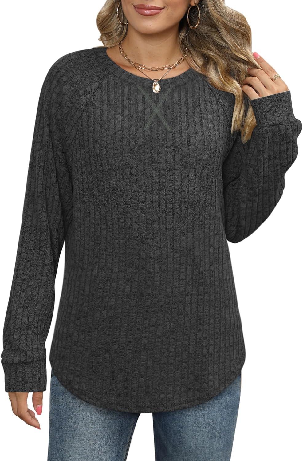 imageXIEERDUO Womens Sweatshirts Crewneck Loose Fitting Tops For Women Long Sleeve Shirts Pullover02kdark Grey