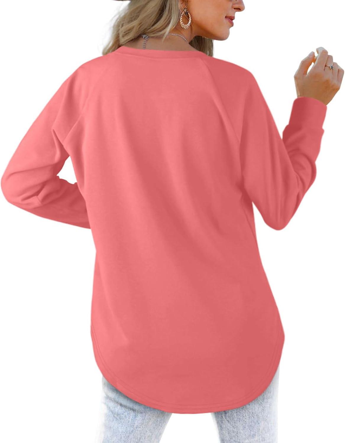 imageXIEERDUO Womens Sweatshirts Crewneck Loose Fitting Tops For Women Long Sleeve Shirts Pullover02mcoral