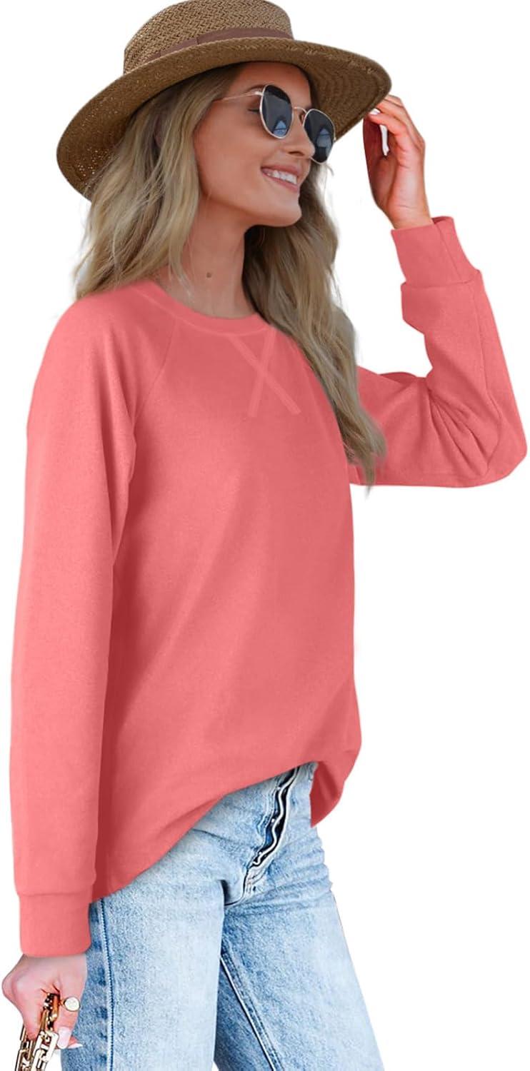 imageXIEERDUO Womens Sweatshirts Crewneck Loose Fitting Tops For Women Long Sleeve Shirts Pullover02mcoral