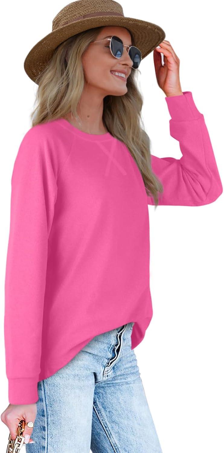 imageXIEERDUO Womens Sweatshirts Crewneck Loose Fitting Tops For Women Long Sleeve Shirts Pullover02mhot Pink