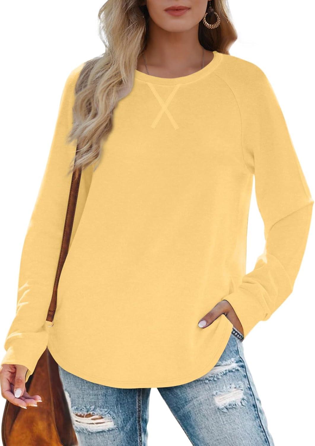imageXIEERDUO Womens Sweatshirts Crewneck Loose Fitting Tops For Women Long Sleeve Shirts Pullover02myellow