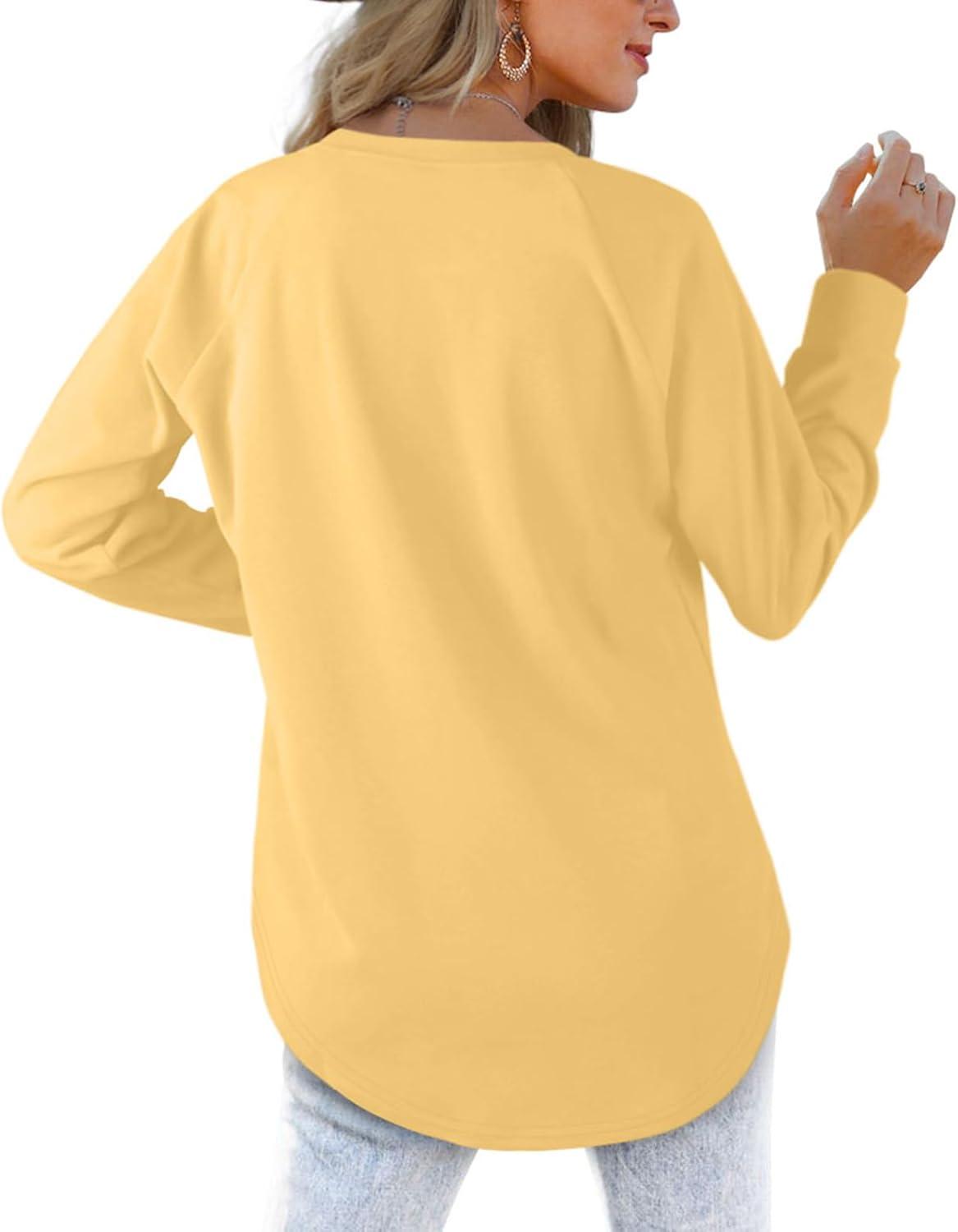 imageXIEERDUO Womens Sweatshirts Crewneck Loose Fitting Tops For Women Long Sleeve Shirts Pullover02myellow