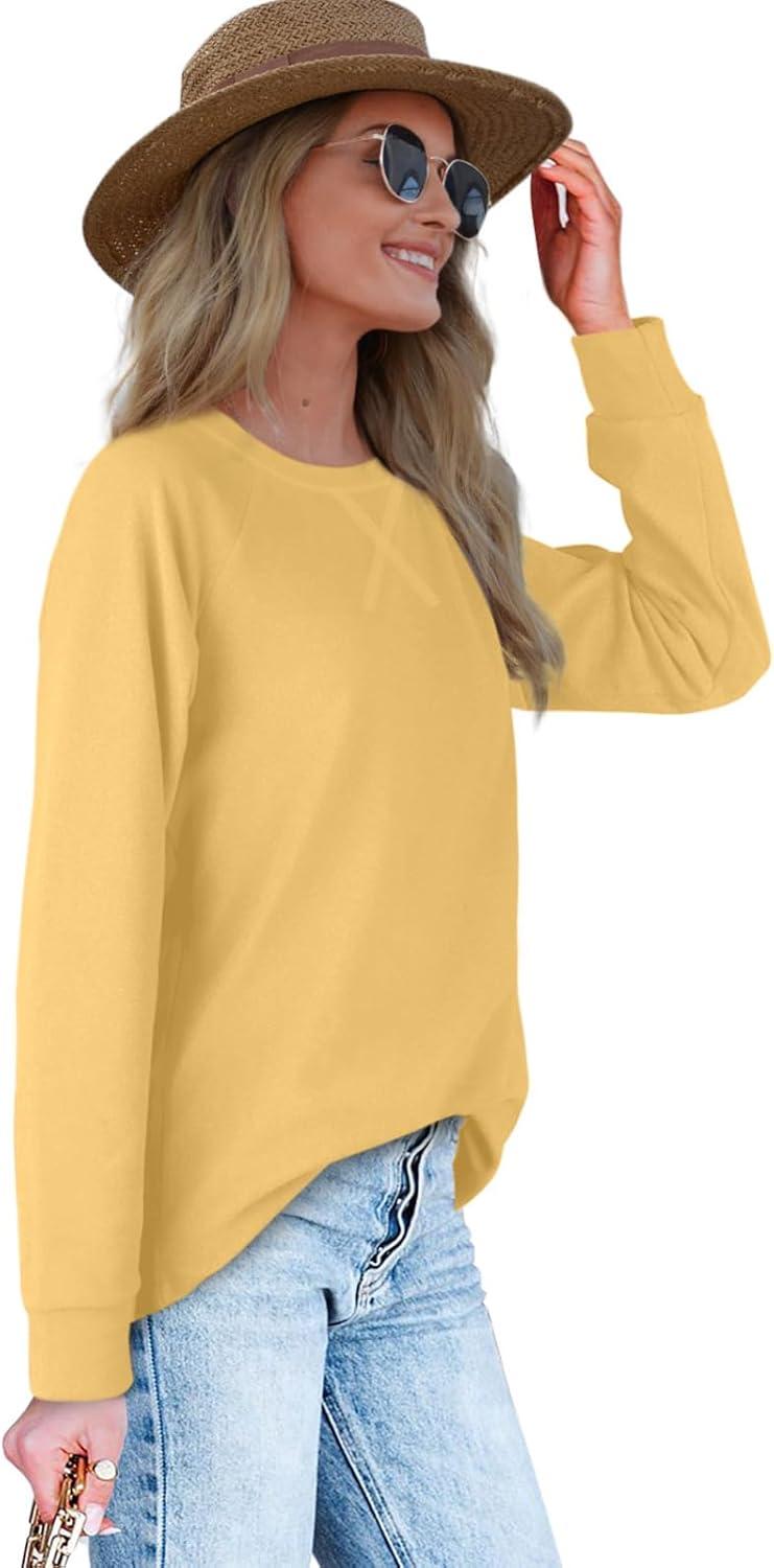 imageXIEERDUO Womens Sweatshirts Crewneck Loose Fitting Tops For Women Long Sleeve Shirts Pullover02myellow